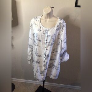 Cynthia Rowley 100% Linen Button Down Blouse Tunic Top size 1X